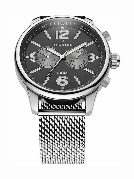 Thorton Ragnar II Ανδρικό Ρολόι 46mm Χρονογράφος Μπαταρίας με Ασημί Μεταλλικό Μπρασελέ