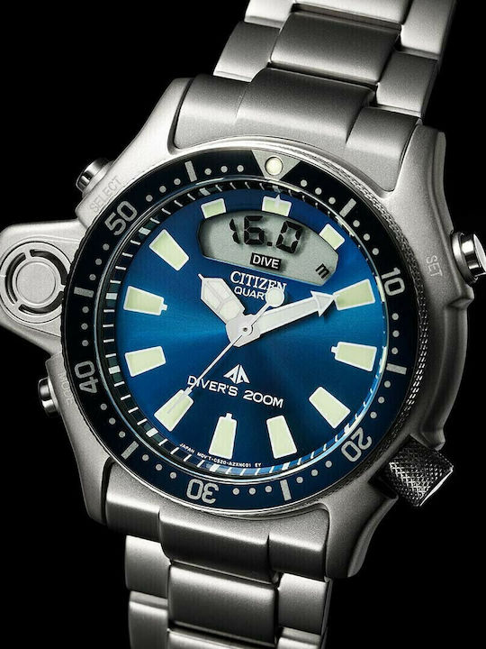 Citizen Promaster Aqualand Мъжки Часовник 44mm На Батерия Със Сребърна Каучукова Каишка