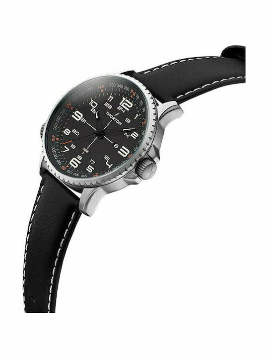 Thorton Kalf Ανδρικό Ρολόι 47mm Μπαταρίας με Μαύρο Δερμάτινο Λουράκι