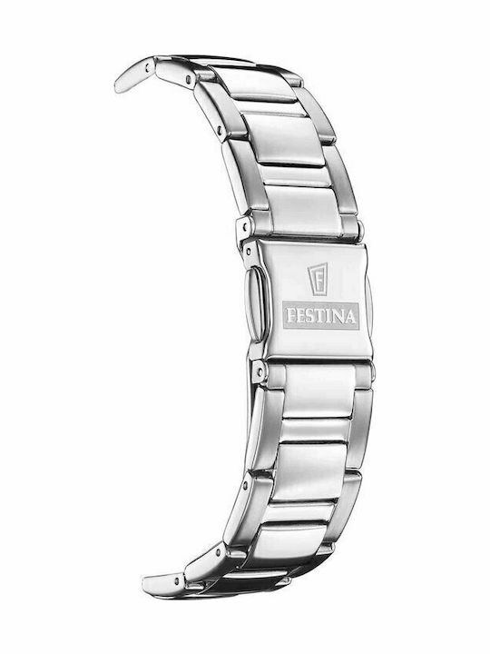 Festina Crystals Γυναικείο Ρολόι 38.1mm Χρονογράφος Μπαταρίας με Ασημί Μεταλλικό Μπρασελέ