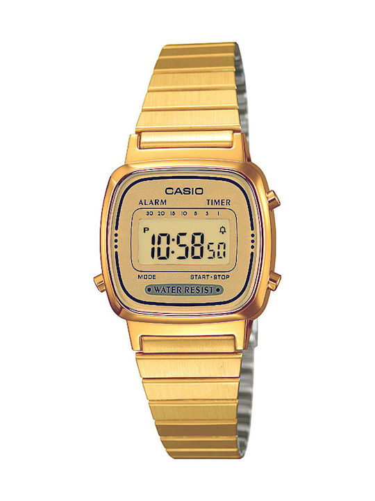 Casio Vintage Digital Women's Watch with Gold Metal Bracelet
