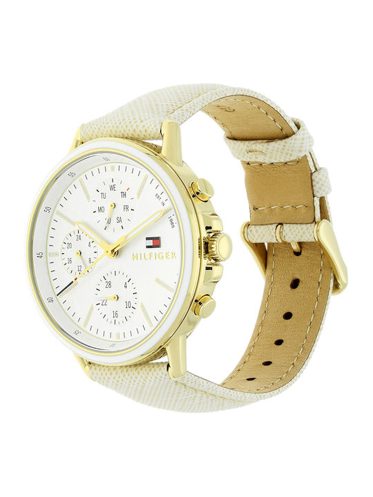 Tommy Hilfiger Carly Γυναικείο Ρολόι 40mm Χρονογράφος Μπαταρίας με Μπεζ Δερμάτινο Λουράκι