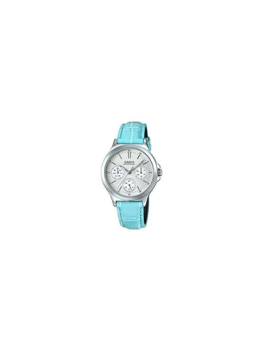 Casio Pelle Uhr Chronograph mit Blau Lederarmband