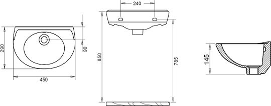 Turavit Стенен Окачена мивка Керамика 28x45x14.5см Бял