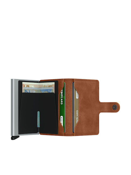 Miniwallet Vintage Δερμάτινο Ανδρικό Πορτοφόλι Καρτών με RFID και Μηχανισμό Slide Cognac/Silver