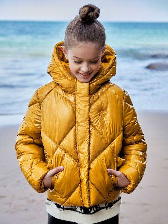 Kids' Quilted Jacket Short with Lining & Hood Brown