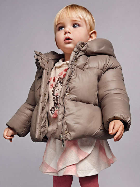 Ecofriends Kids Quilted Short Jacket with Hood Brown