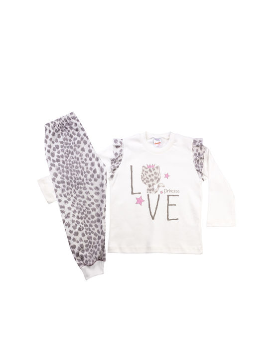 Minerva Set Top & Bottom Kids Winter Cotton Pyjamas White