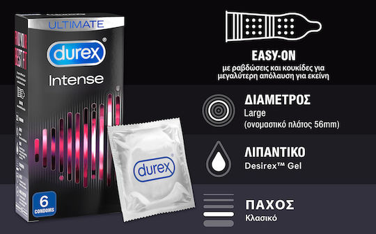Durex Condoms Intense 6pcs 56mm with Delay and Ribs Natural