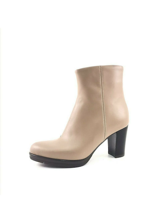 Women's Leather Boots In Beige Color - Beige