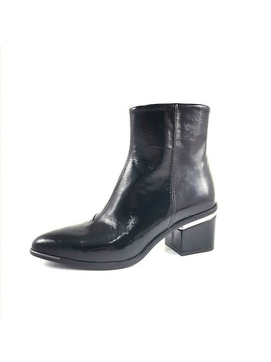 Women's Leather Patent Leather Booties - Black