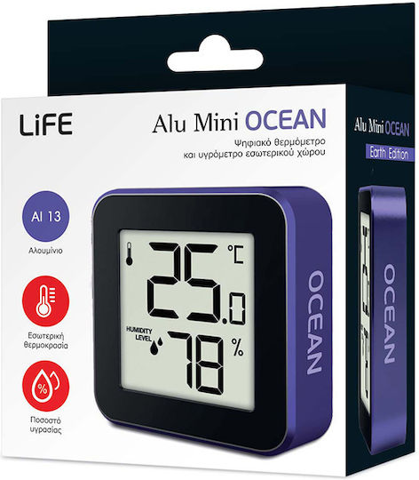 Life Alu Mini Indoor Thermometer & Hygrometer Tabletop / Wall Mounted Ocean