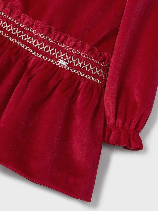 Kinderkleid Langärmelig Samt Rot