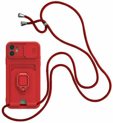 Bodycell Multifunction Plastic Back Cover with Strap Durable and Credit Card Holder Red (Galaxy S22 Ultra 5G)