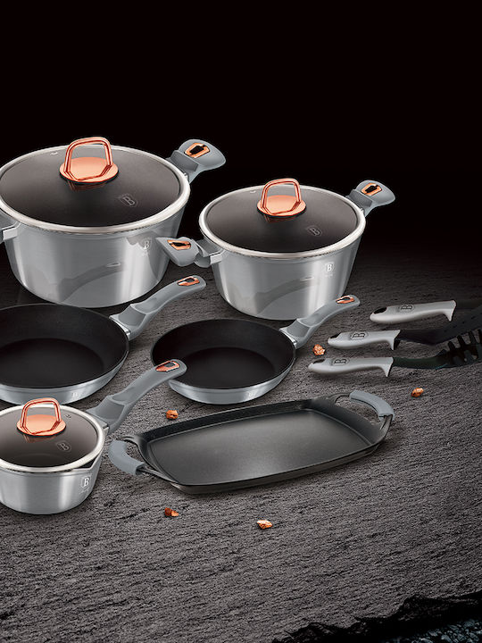 Berlinger Haus Moonlight Collection Cookware Set of Aluminum with Stone Coating Grey 12pcs