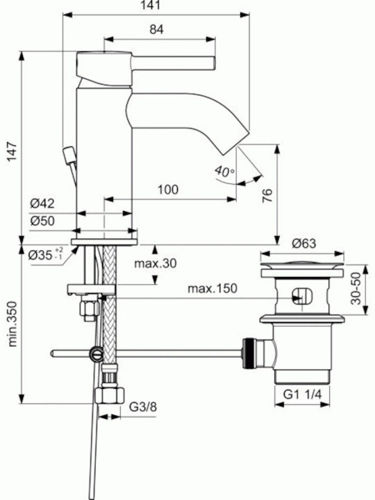 Ideal Standard Ceraline Αναμεικτική Μπαταρία Νιπτήρα Ασημί