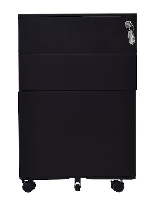 Schublade Büro Ε6009 mit Rollen & Schloss Μαύρo 39x52x60cm