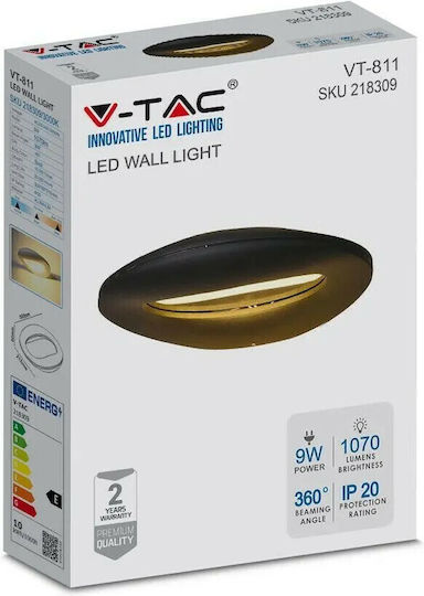 V-TAC Modern Leuchte Wand mit Integrierter LED und Warmweißes Licht Schwarz 30x21.5x6cm