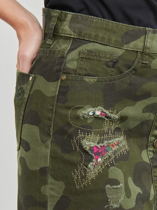 Duna Denim Hohe Taille Mini Khaki Damenrock