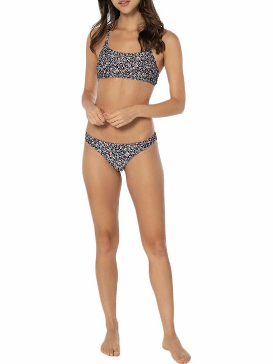 Zuata Set Bikini Sutien Sport Cu Burete Detașabil Floral Negru