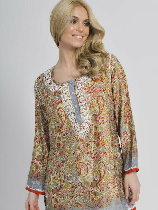 Ble Resort Collection Γυναικείο Κοντό Καφτάνι Παραλίας Καφέ