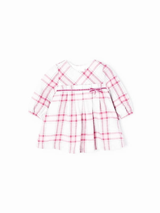 Mayoral Kids Dress Checked Long Sleeve Pink