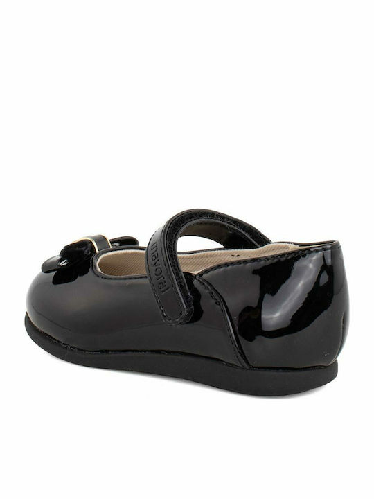 Kids Patent Leather Ballerinas with Hoop & Loop Closure Black