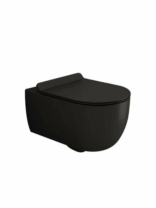 Bocchi V-Tondo 49cm Λεκάνη Κρεμαστή Rimless με Slim Κάλυμμα Soft Close Black Matt Bocchi V-Tondo 49cm Λεκάνη Κρεμαστή Rimless με Slim Κάλυμμα Soft Close Black Matt