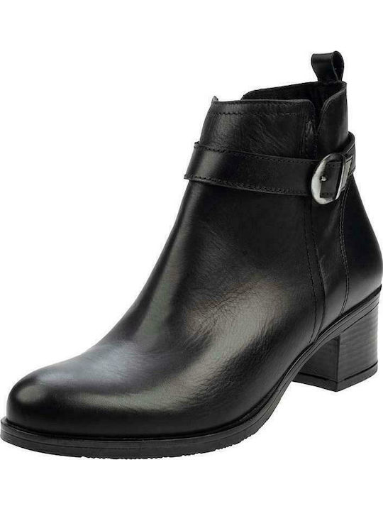 Leather Women's Ankle Boots with Medium Heel Black