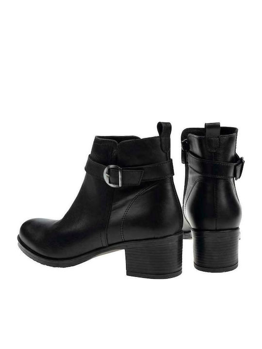 Leather Women's Ankle Boots with Medium Heel Black