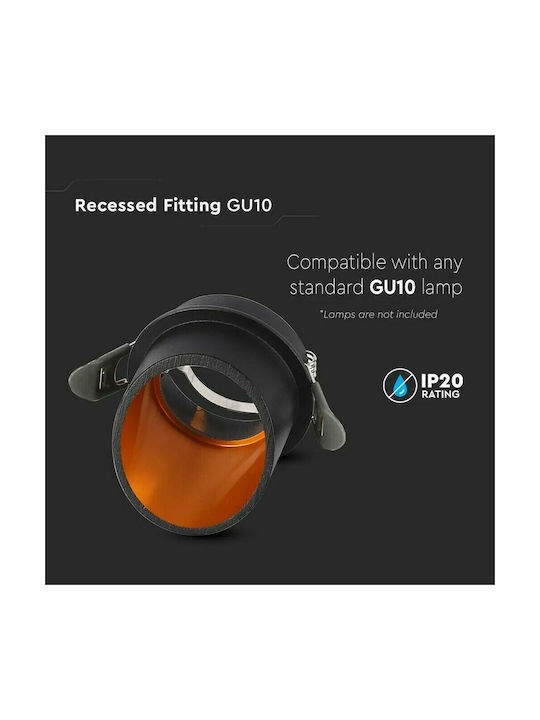 V-TAC Round Metallic Recessed Spot with Socket GU10 Black 6.8x6.8cm. 1pcs