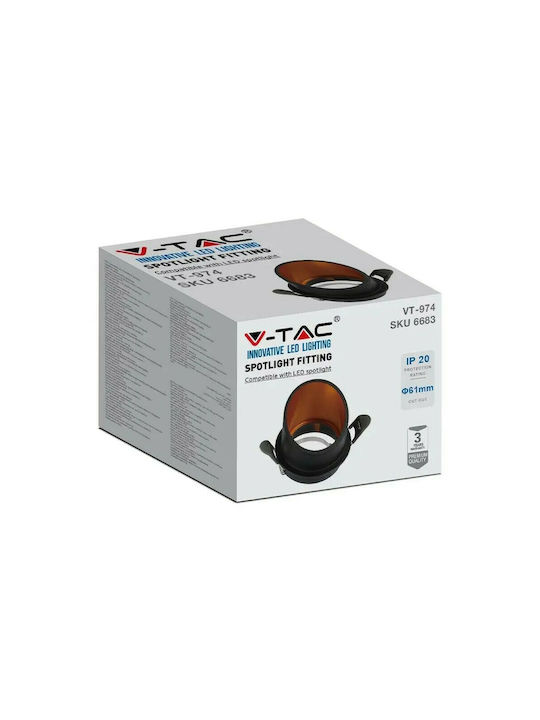 V-TAC Round Metallic Recessed Spot with Socket GU10 Black 6.8x6.8cm. 1pcs