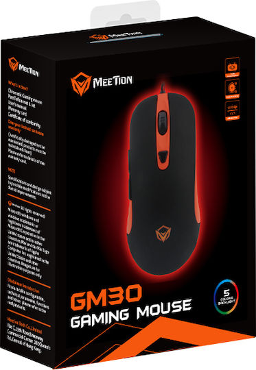 Meetion GM30 RGB Gaming Ποντίκι 4000 DPI Μαύρο