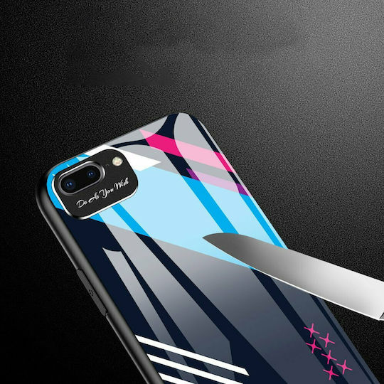 Hurtel Color Glass Pattern 2 Back Cover Πλαστικό Σετ με Τζαμάκι Black/Blue/Yellow (iPhone 7 / 8 / SE 2020 / SE 2022)