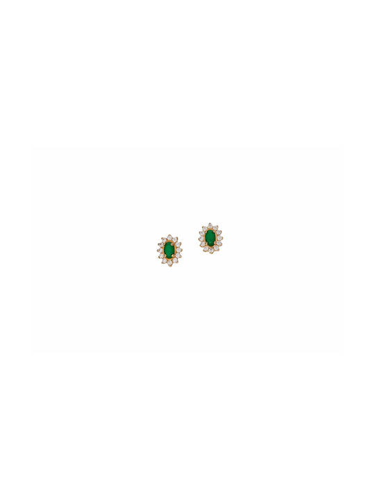 Σκουλαρίκια Ροζέτα Χρυσά Με Πράσινο και Λευκά Ζιργκόν 14K