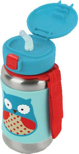 Skip Hop Owl Kids Water Bottle Butterfly Stainless Steel with Straw Light Blue 350ml