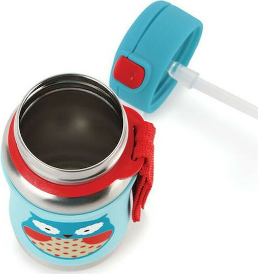 Skip Hop Owl Kids Water Bottle Butterfly Stainless Steel with Straw Light Blue 350ml
