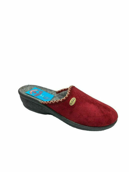 FAME Leather Winter Women's Slippers in Burgundy color