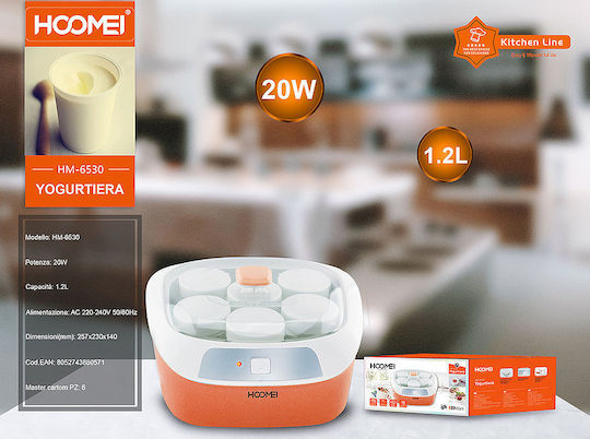 Hoomei Yogurt Maker with Jars 1.2lt Orange 200W