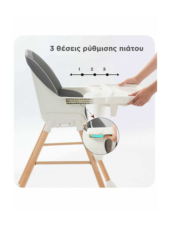Kiddo Menu Καρεκλάκι Φαγητού 5 in 1 με Ρυθμιζόμενο Ύψος Γκρι