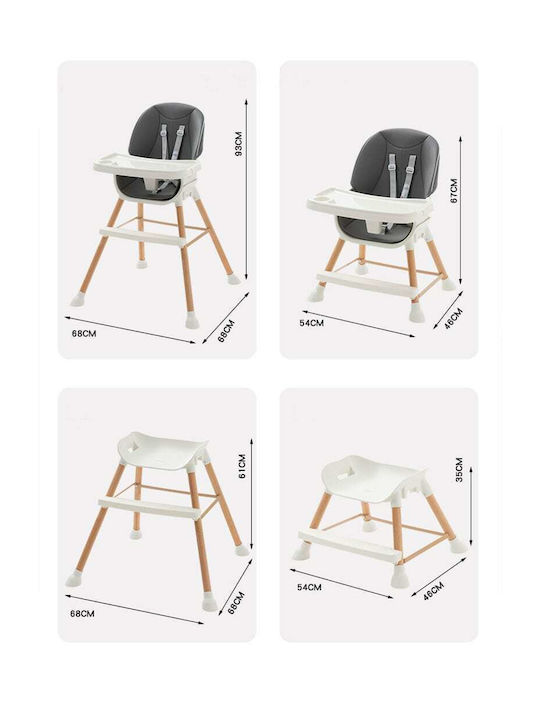 Kiddo Menu Καρεκλάκι Φαγητού 5 in 1 με Ρυθμιζόμενο Ύψος Γκρι