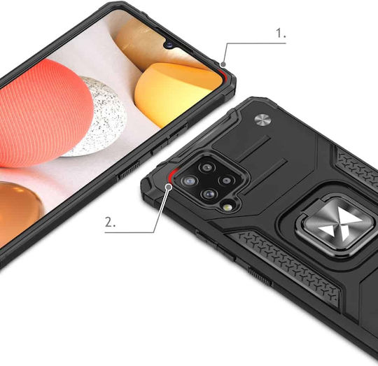 Wozinsky Ring Armor Kickstand Back Cover Plastic Black (Galaxy A42)