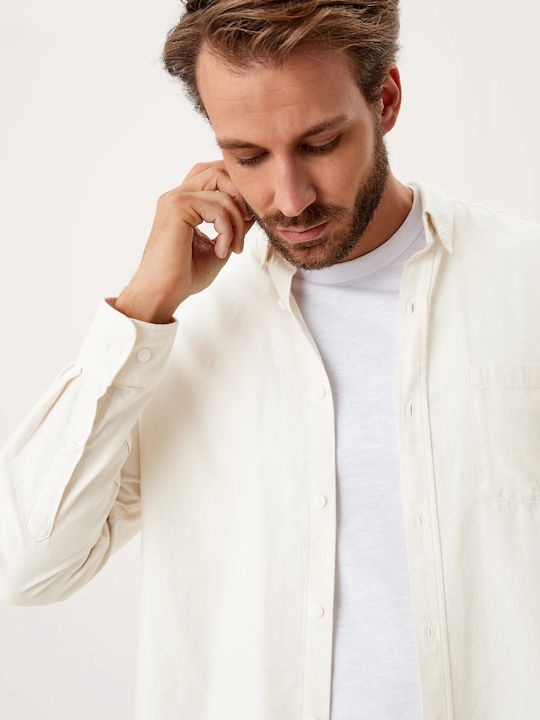 Langärmlig Baumwolle Hemd Beige