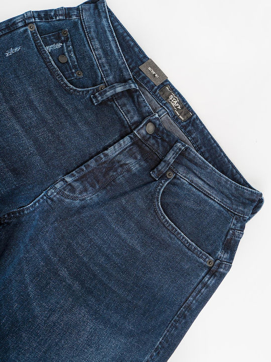 Simon Herren Jeanshose Elastisch mit Slim Passform Marineblau