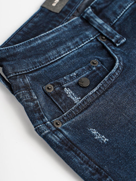 Simon Herren Jeanshose Elastisch mit Slim Passform Marineblau