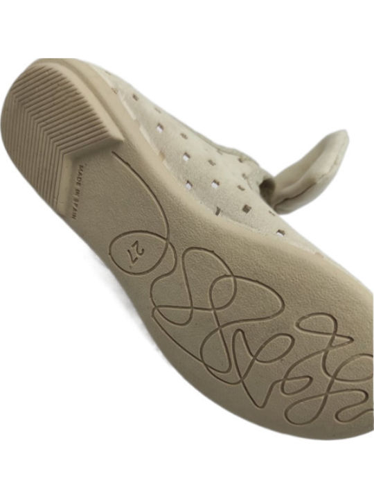 Kids Leather Ballerinas with Hoop & Loop Closure Beige
