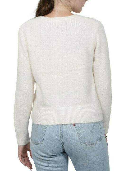 Only Damen Langarm Pullover mit V-Ausschnitt Weiß