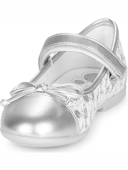 Kids Leather Ballerinas Cleliana with Hoop & Loop Closure Silver