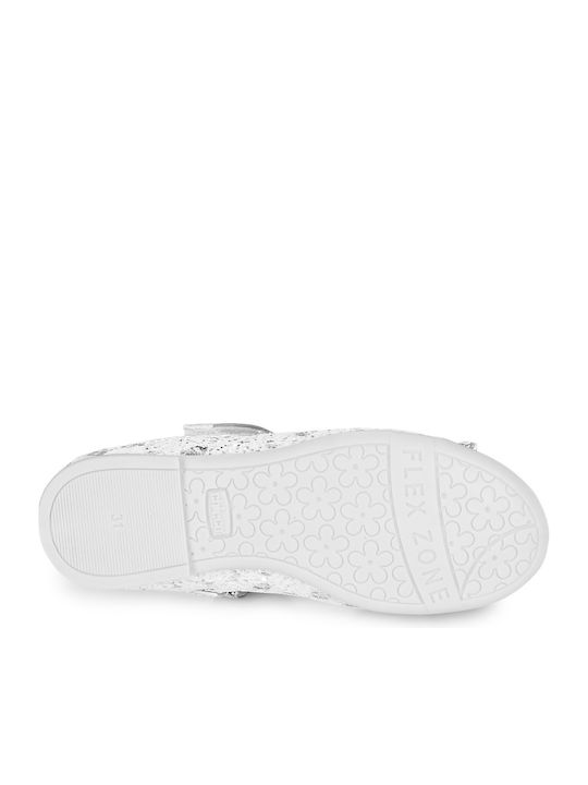 Kids Leather Ballerinas Cleliana with Hoop & Loop Closure Silver