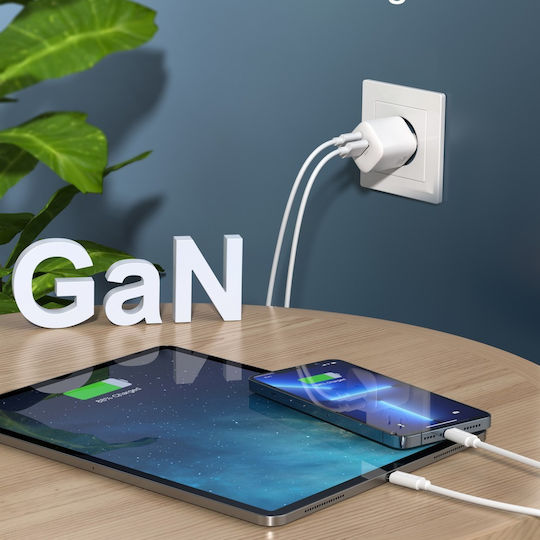 Choetech Wireless Charger GaN With USB-A Output Port And USB-C Output Port 33W Power Delivery Quick Charge 3.0 White PD5006